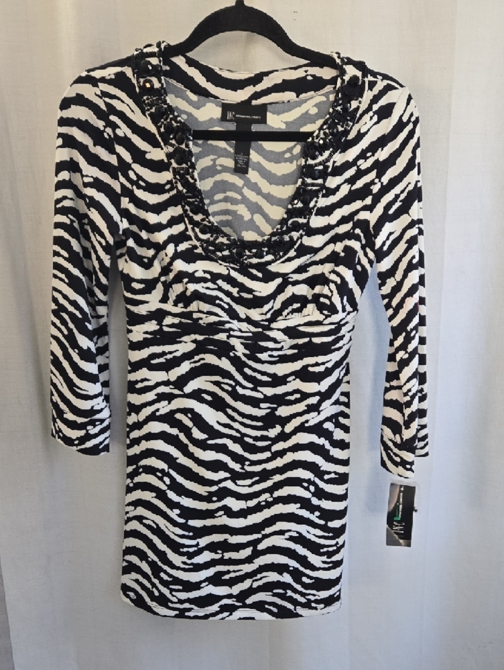 INC International Concepts Black and White Zebra-Print Long Sleeve Dress - Picture 2 of 11
